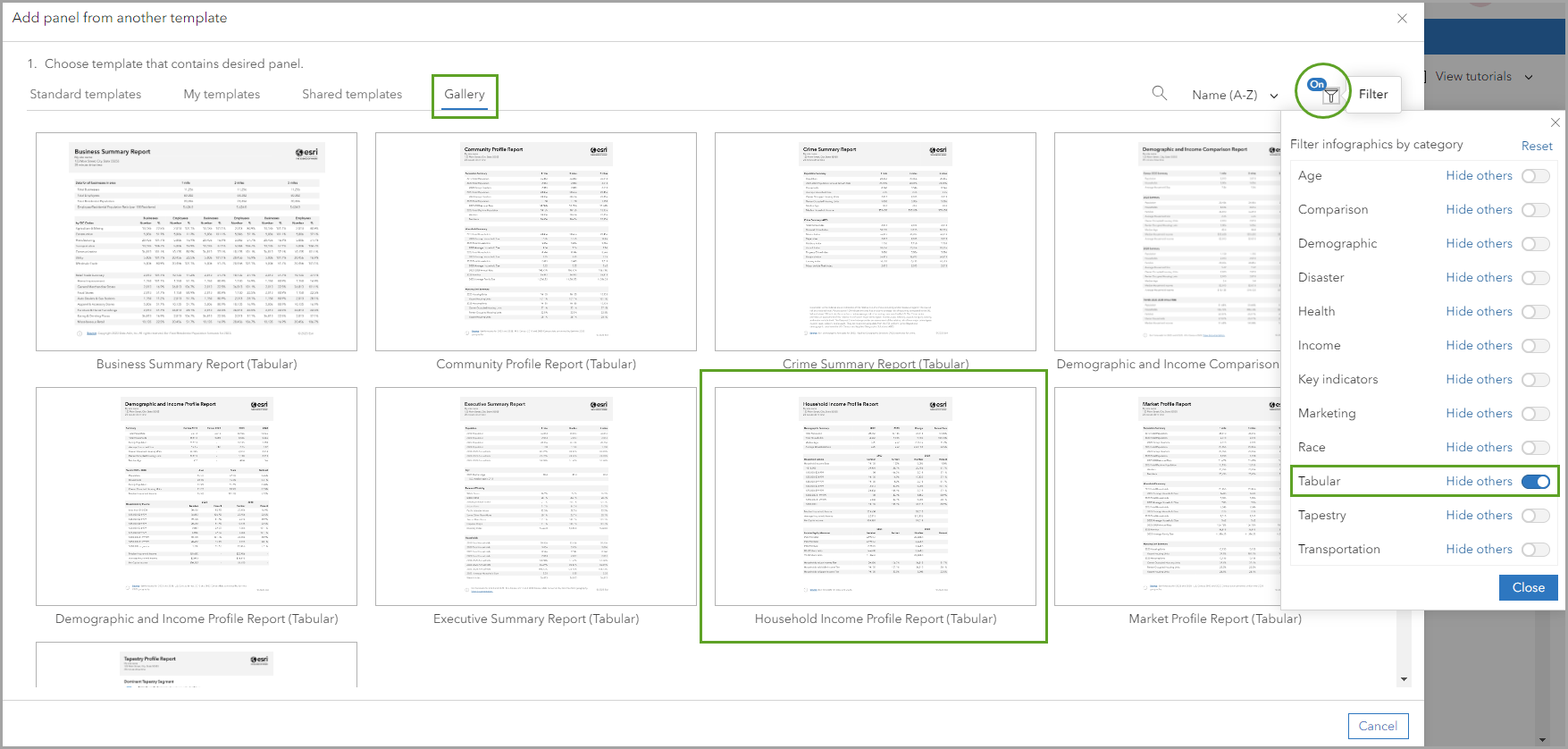 Select the tabular infographic that you will use to select a panel from