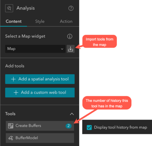 Import web map's analysis tools and history