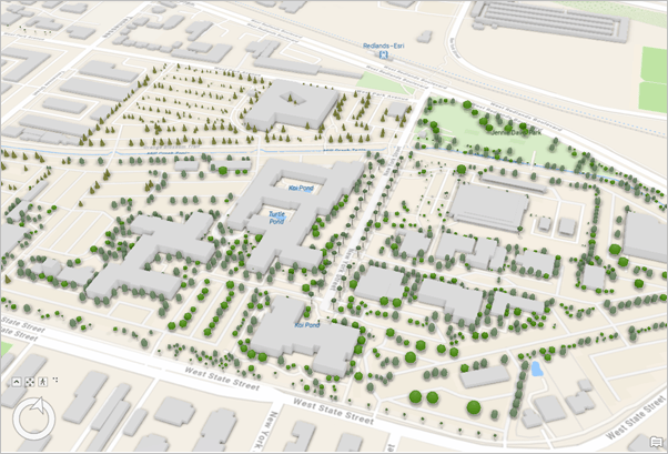 A 3D topographic basemap zoomed to the Esri campus in Redlands, California. A 3D topographic basemap zoomed to the Esri campus in Redlands, California.