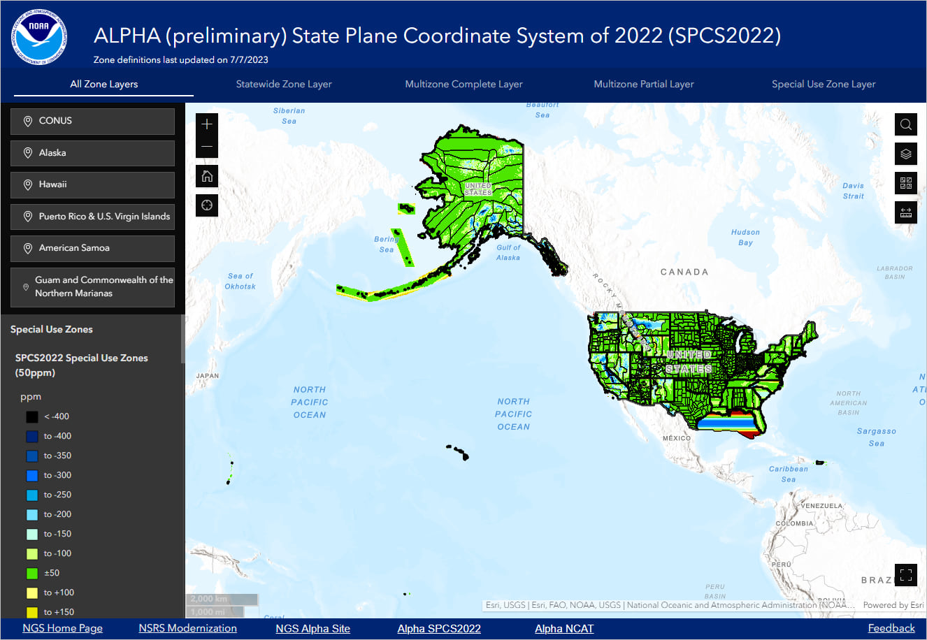 Alpha SPCS2022 online interactive map published by NGS