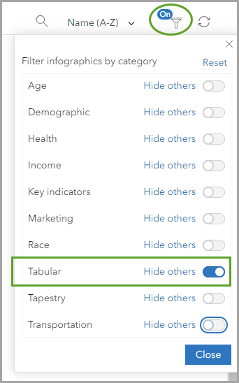 Filter tabular infographics