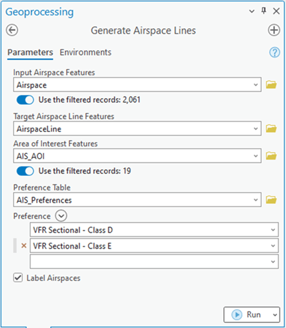 Generate Airspace Lines tool pane in ArcGIS Pro.