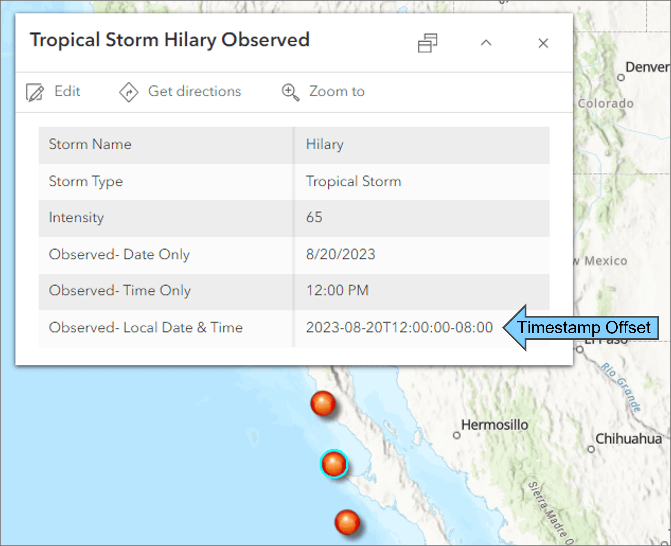 The timestamp offset field displays the date, time, and time zone where the data was collected. The timestamp offset field displays the date, time, and time zone where the data was collected.