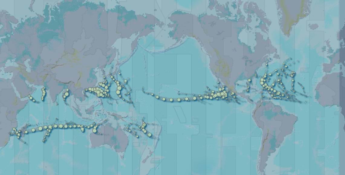 Map of Hurricane activity across world time zones