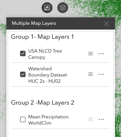 Multiple Map Layers widgets connect to the same map