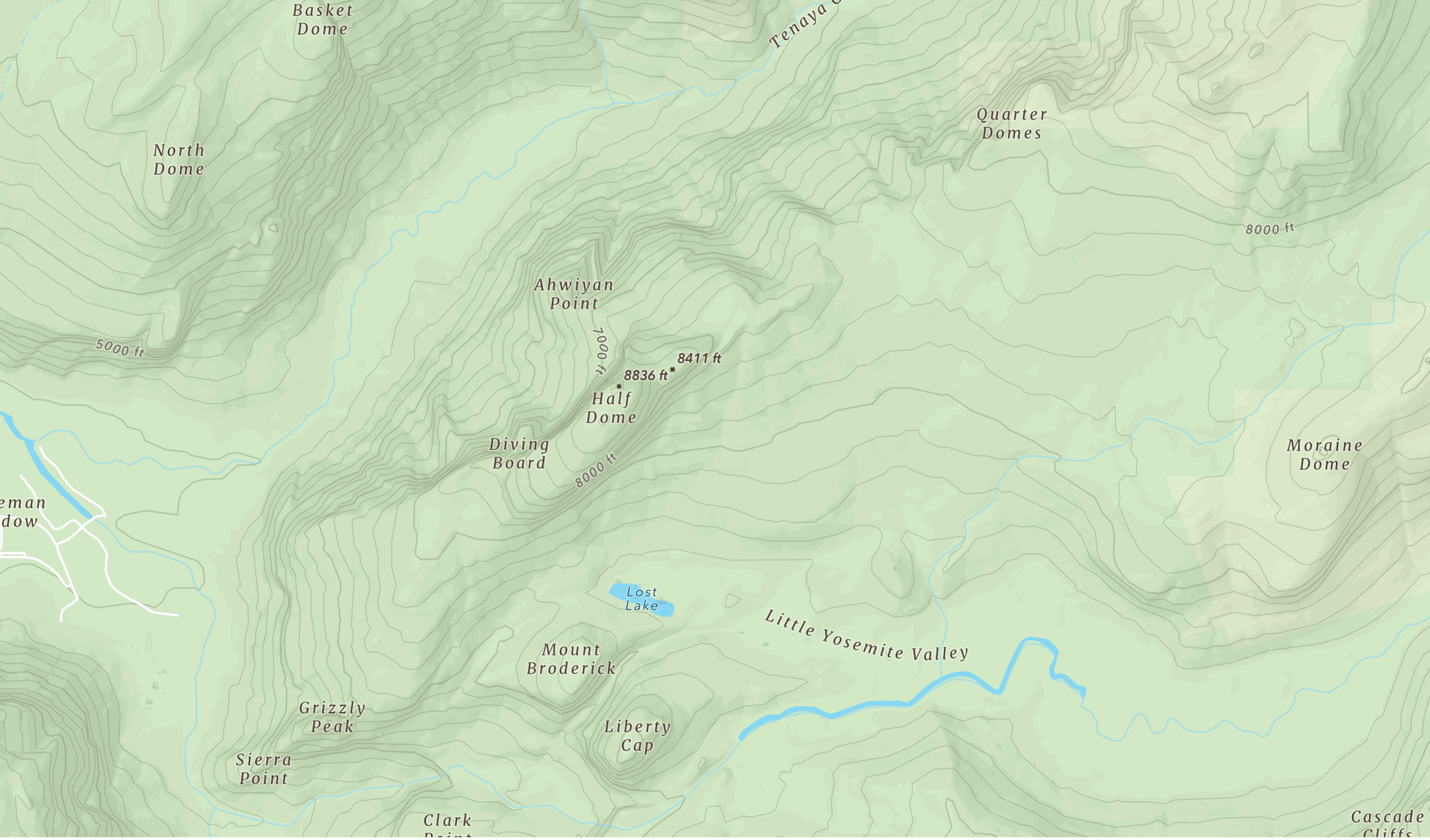 Topographic map of Half Dome