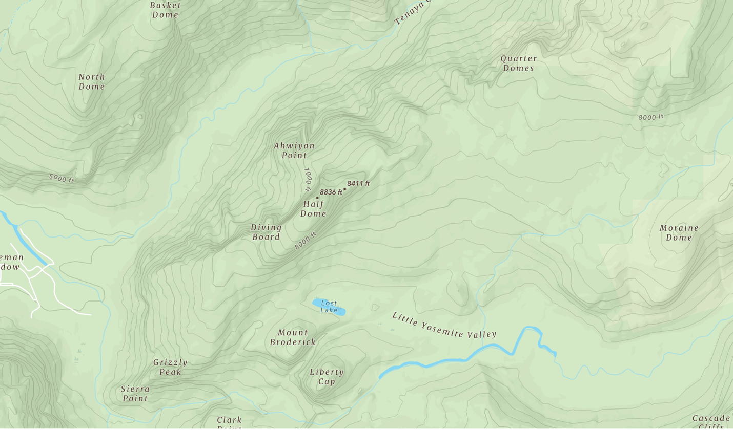 Topographic map of Half Dome Topographic map of Half Dome
