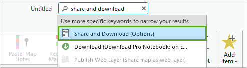 Share and Download (Options) in the Command Search menu