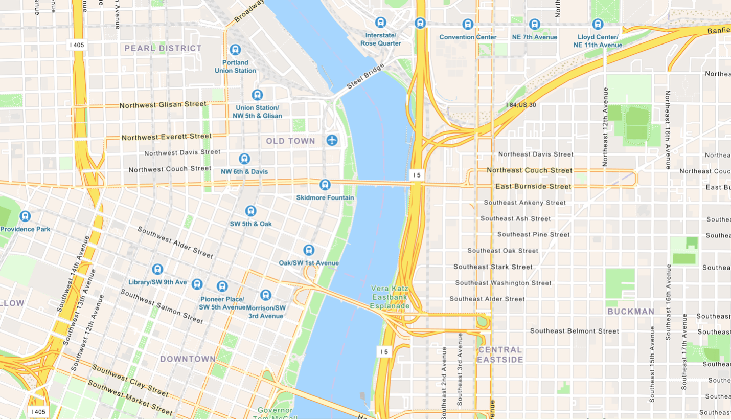 OSM Navigation map of Portland, OR