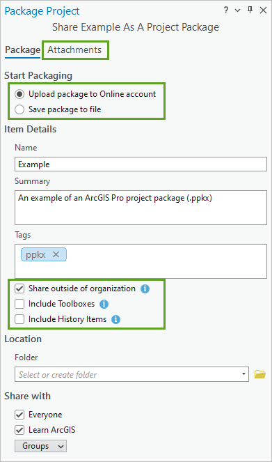 Package Project parameters Package Project parameters