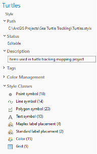 Style pane for symbols, colors, and label placements. Style pane for symbols, colors, and label placements.