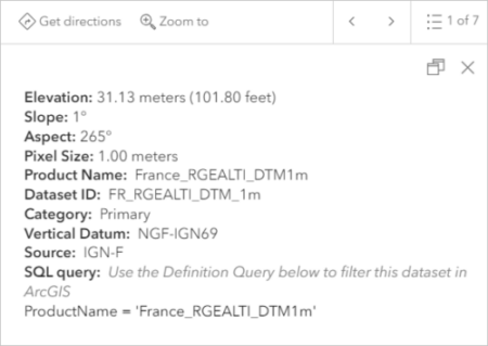 Popup on Terrain showing elevation values in feet and meter