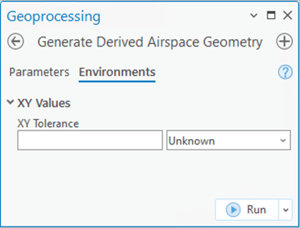 Generate Derived Airspace Geometry pane with XY Tolerance variable.