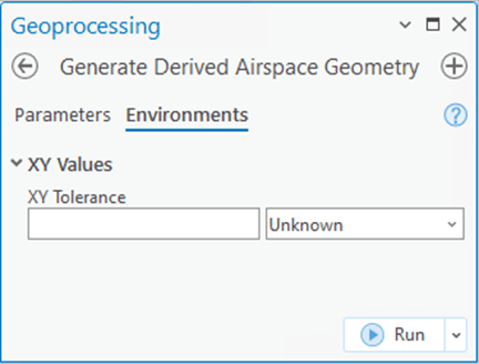Generate Derived Airspace Geometry pane with XY Tolerance variable. Generate Derived Airspace Geometry pane with XY Tolerance variable.