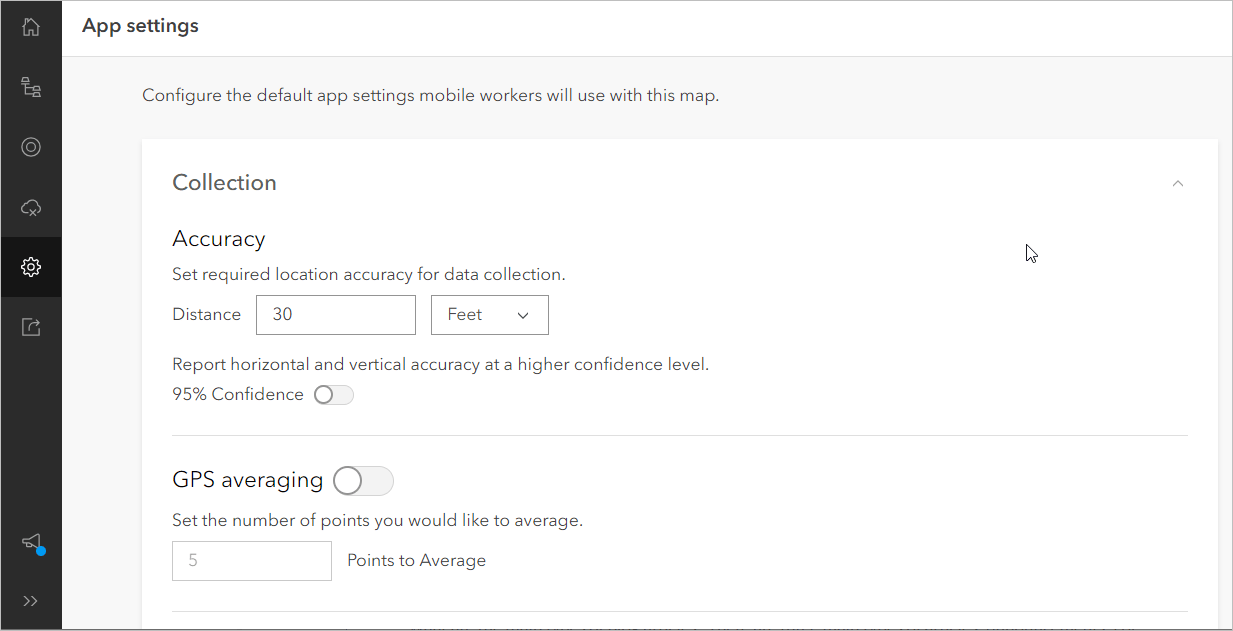App settings page App settings page