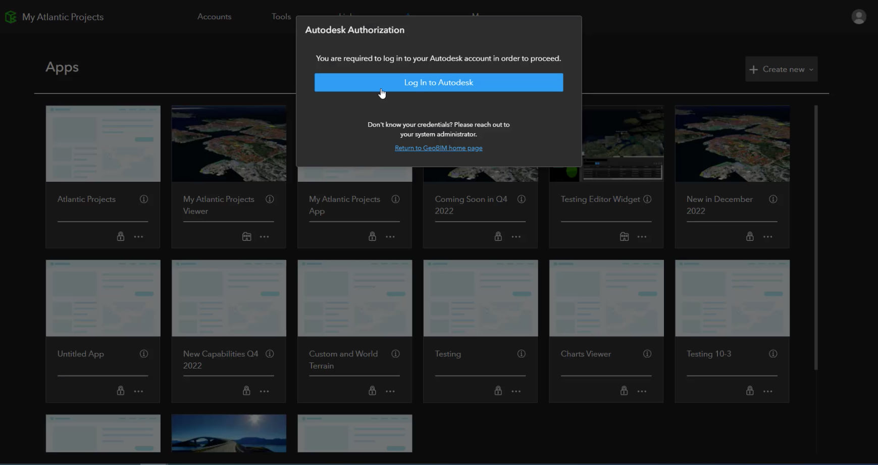 Users will now see a new login prompt when accessing ArcGIS GeoBIM apps without an authenticated Autodesk account.