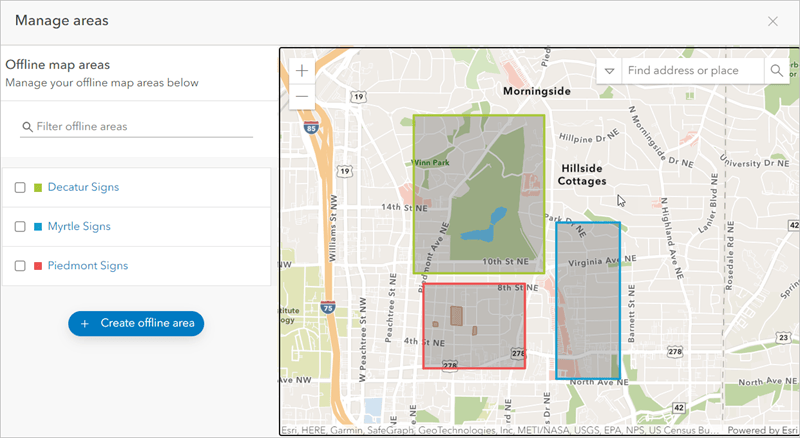 Create and manage offline map areas