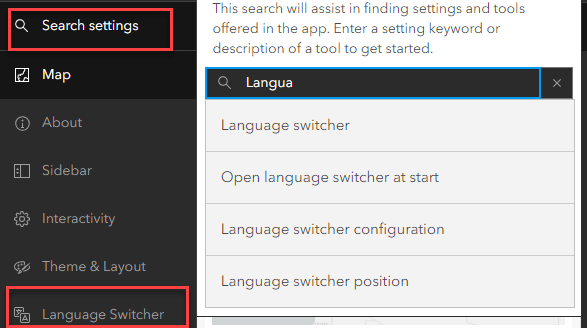 Search for language switcher in the configuration panel
