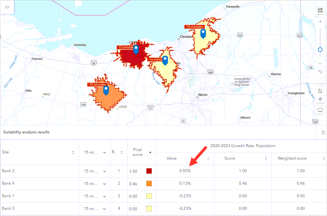 Map of enriched territories