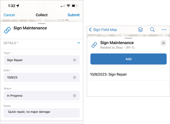 Sign Maintenance form and record