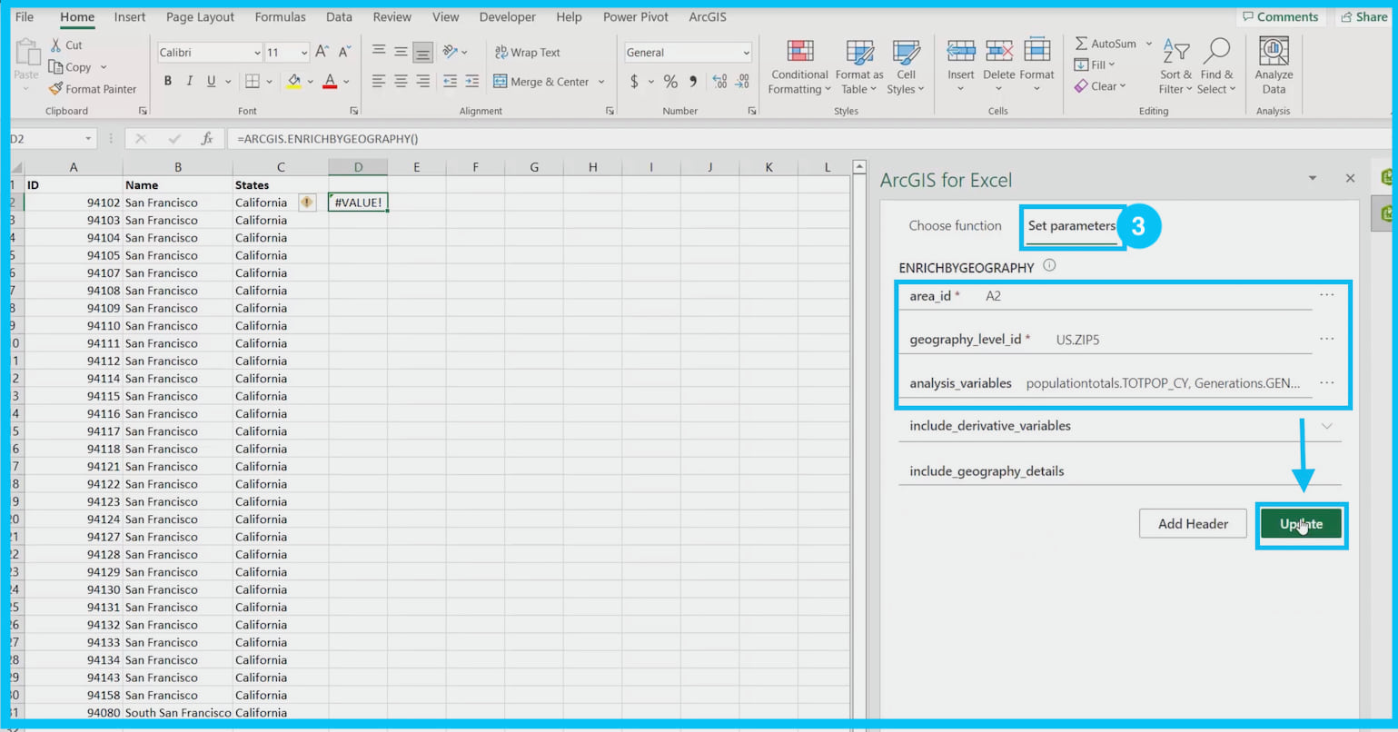 Esri Demographics, ArcGIS Excel