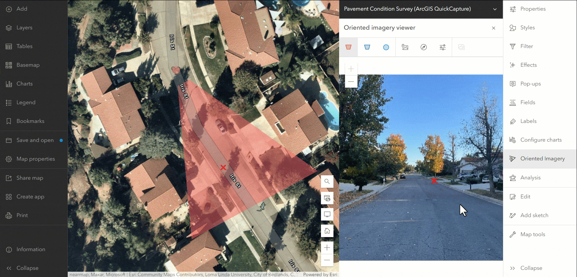 This animation shows the new Map Viewer Oriented Imagery widget. Oriented Imagery can be collected with ArcGIS QuickCapture