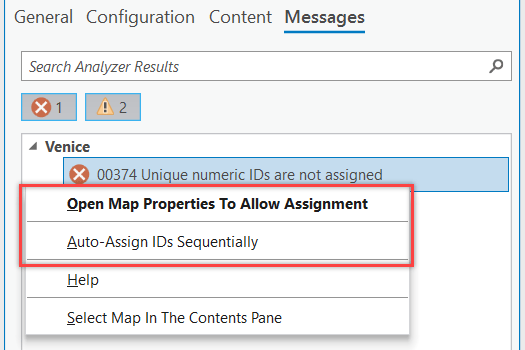 Analyzer options context menu