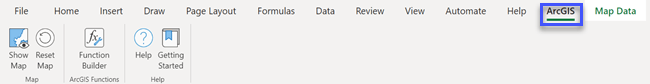 ArcGIS for Excel tab and ribbon with updated icons