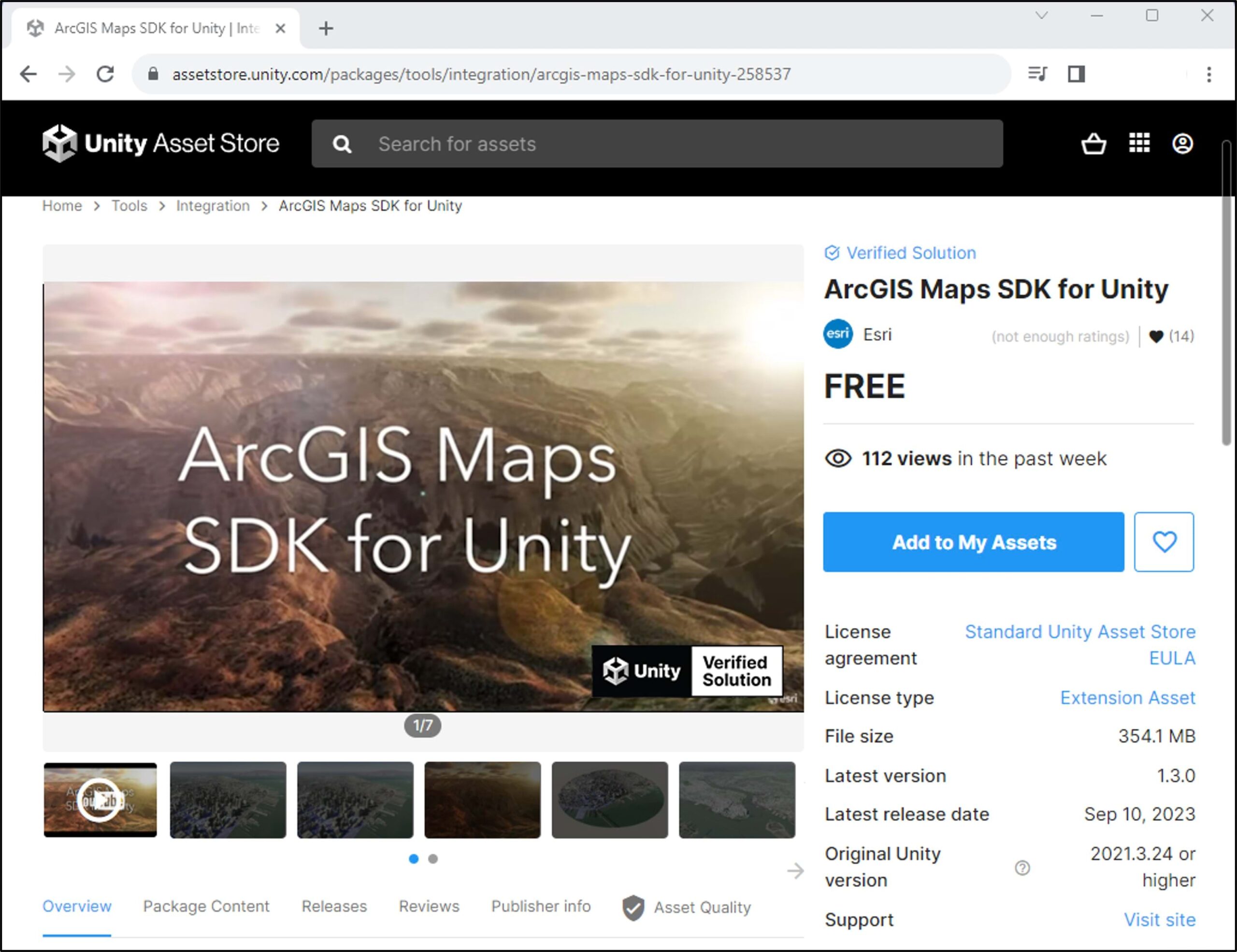 ArcGIS Maps SDK for Unity in the Unity Asset Store