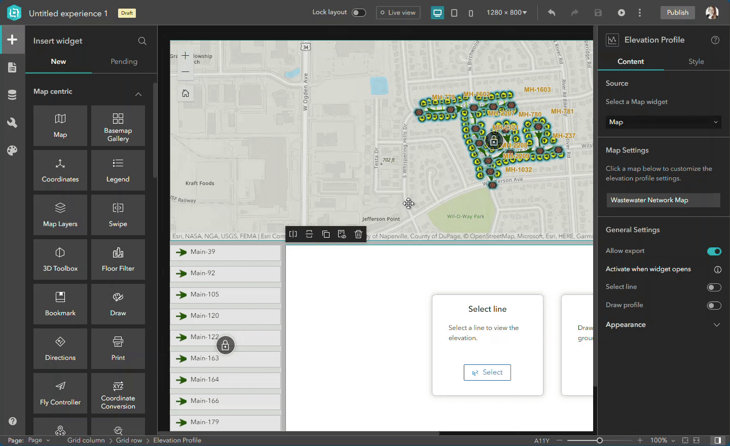 Preview the app and select a Main from the list to view its underground profile and intersecting assets.