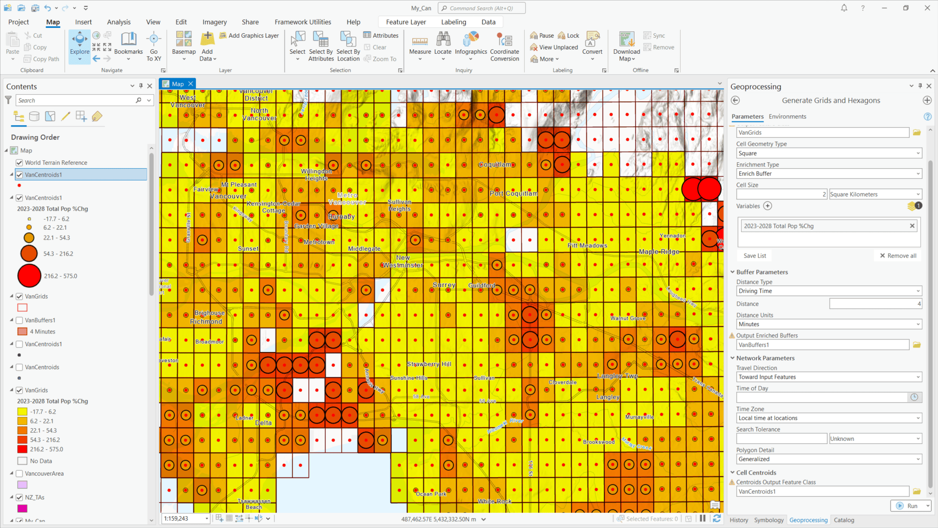 Generate Grids and Hexagons map.