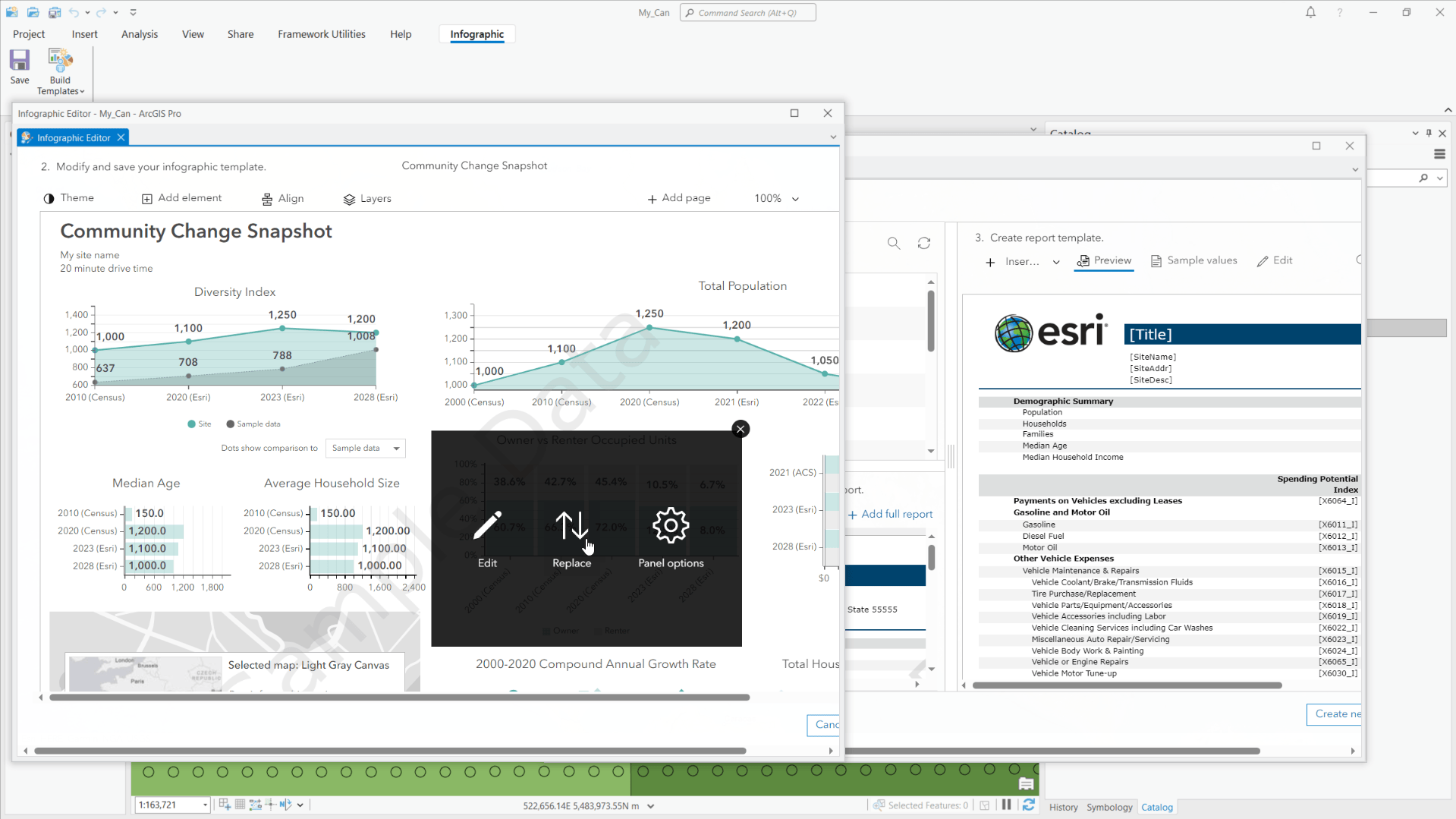 Modify and save your infographic template, a new feature in the ArcGIS Business Analyst Pro release