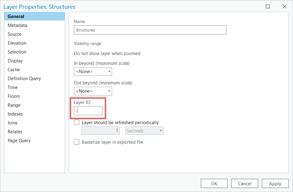 Layer ID text box on the Layer Properties dialog box Layer ID text box on the Layer Properties dialog box