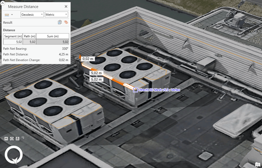 Measures the size of an air conditioning unit on a roof. Captured with IGI Penta-DigiCAM – processed with SURE by nFrames/Esri. Copyright © 2021 Kavel 10/nFrames/Esri. All rights reserved.