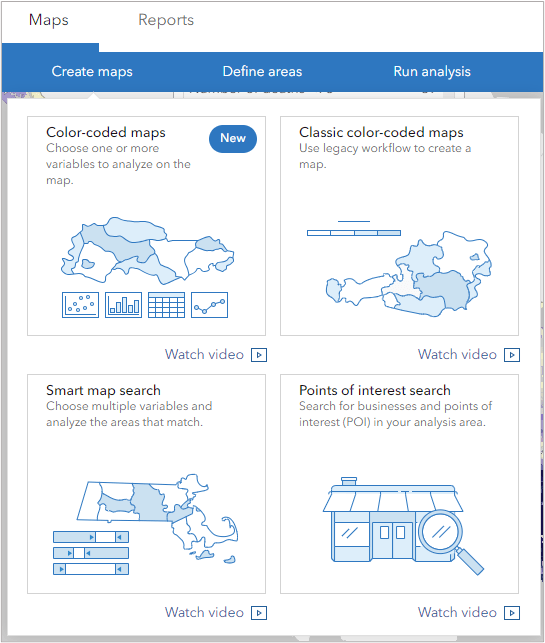 Click Create maps and choose Smart map search