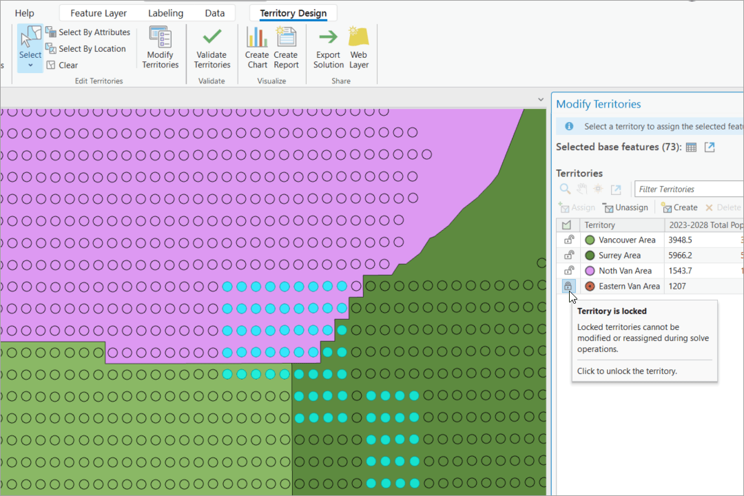 Locked Territories cannot be modified or reassigned during solve operations.