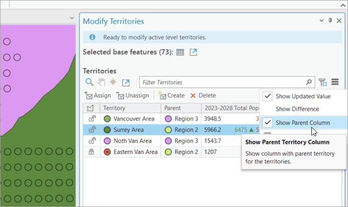 Show Parent Territory Column with parent territory assignment.