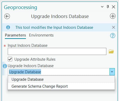 Upgrade Indoors Database tool