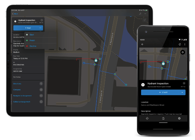 ArcGIS Workforce shown on a tablet and mobile device