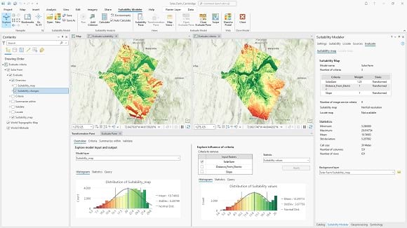 Evaluate interface in the Suitability Modeler in ArcGIS Spatial Analyst 3.2 Evaluate interface in the Suitability Modeler in ArcGIS Spatial Analyst 3.2
