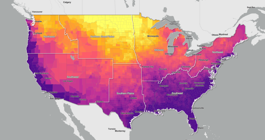Map of extreme heat