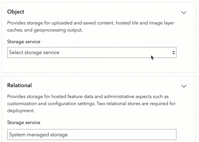 Dialog box showing cloud-native storage service options