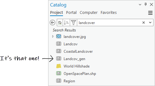 Catalog pane with search results
