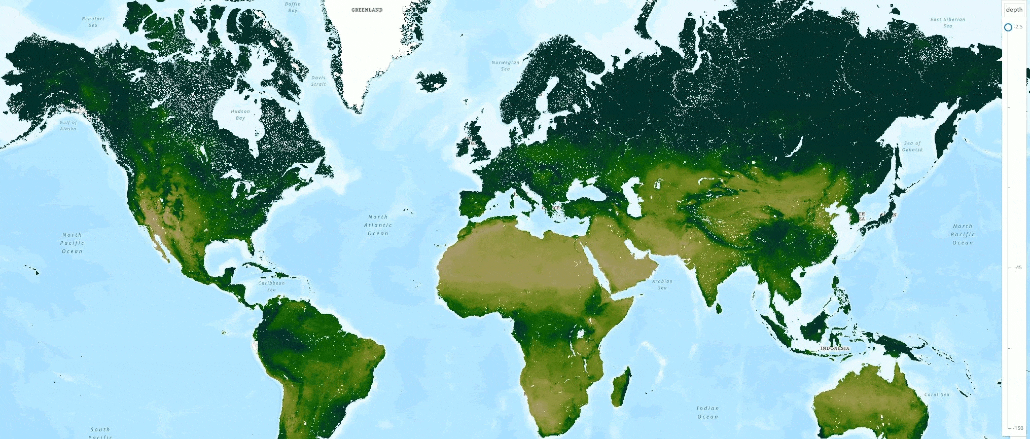 Animated GIF showing World Soils 250m Organic Carbon Density in six depths. Animated GIF showing World Soils 250m Organic Carbon Density in six depths.