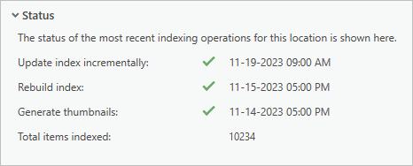 Portion of dialog box showing indexing task status