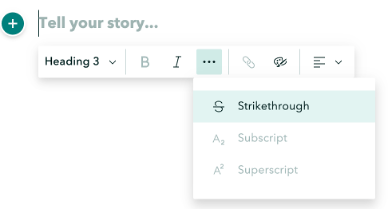 The option to strikethrough text is shown in the ArcGIS StoryMaps web app.