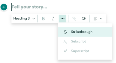 The option to strikethrough text is shown in the ArcGIS StoryMaps web app. The option to strikethrough text is shown in the ArcGIS StoryMaps web app.