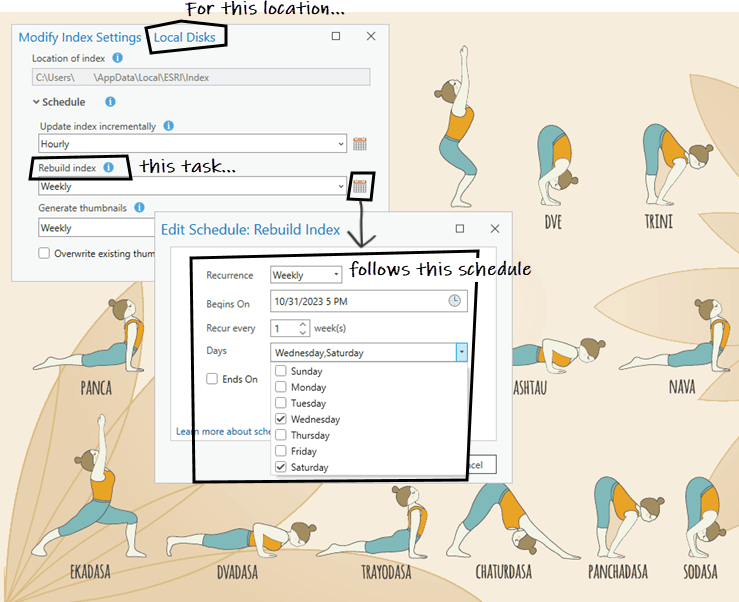 Modify Index Settings dialog box and Edit Schedule dialog box