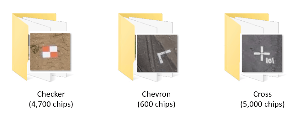 This example shows the number of image chips for three classes: Checker (4,700), Chevron (600), and Cross (5,000). The Chevron class is underrepresented.