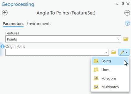 Angle to Points (FeatureSet) tool